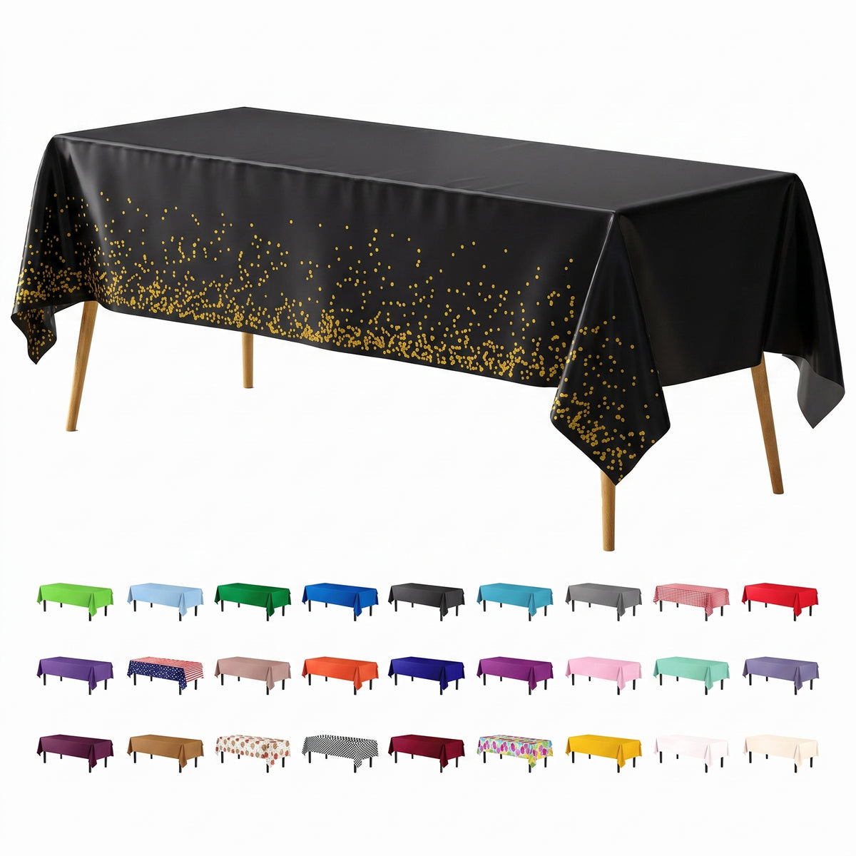 Celebrate Printed Plastic Table Cover 54" x 108" Black/Gold