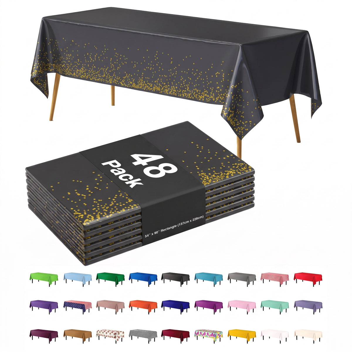 Printed Plastic Table Cover Black/Gold | Case of 48 | 54 in. x 108 in.