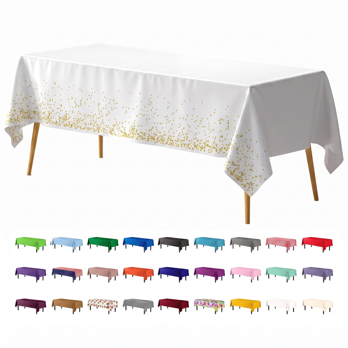 Celebrate Printed Plastic Table Cover 54" x 108" White/Gold