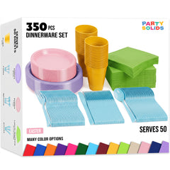 350 Pcs Pastel Disposable Tableware Set