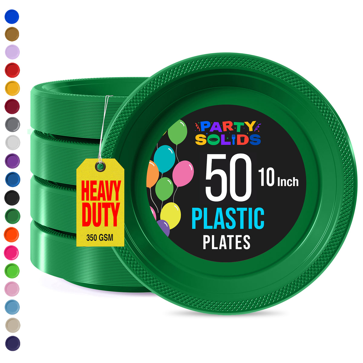 10 in. Emerald Green Plastic Plates | 50 Count