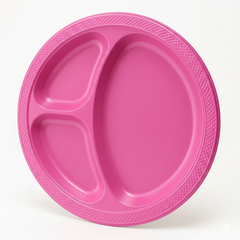 New Pink 10.25" Divided Plastic Plates - 20 Count