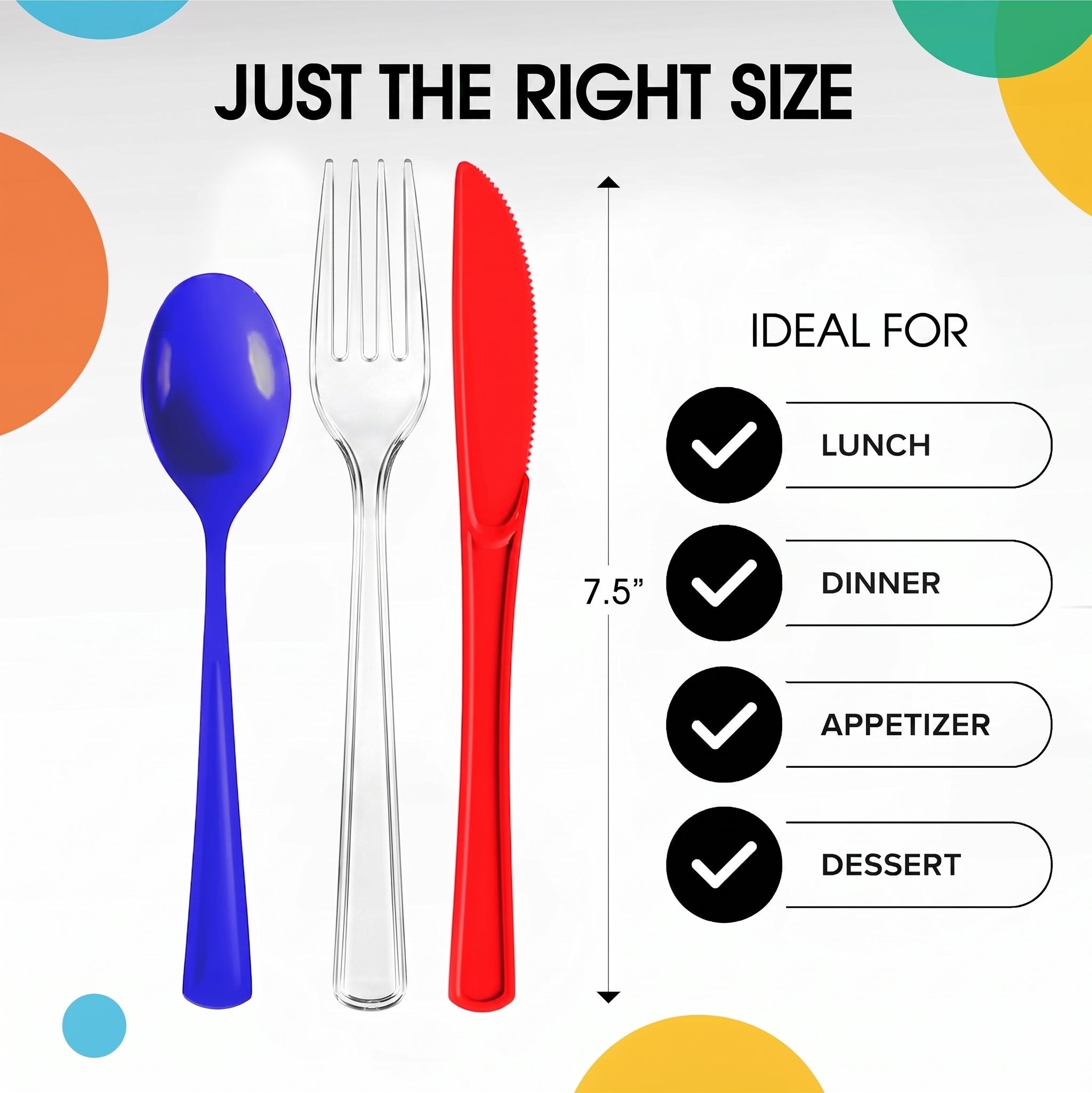 150 Pc. Patriotic Plastic Cutlery Combo Set | Red, White & Blue (Clear Forks)