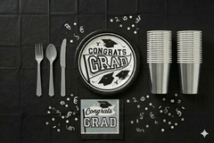 Classic Silver "Congrats Grad" Party Kit - For 20 Guests