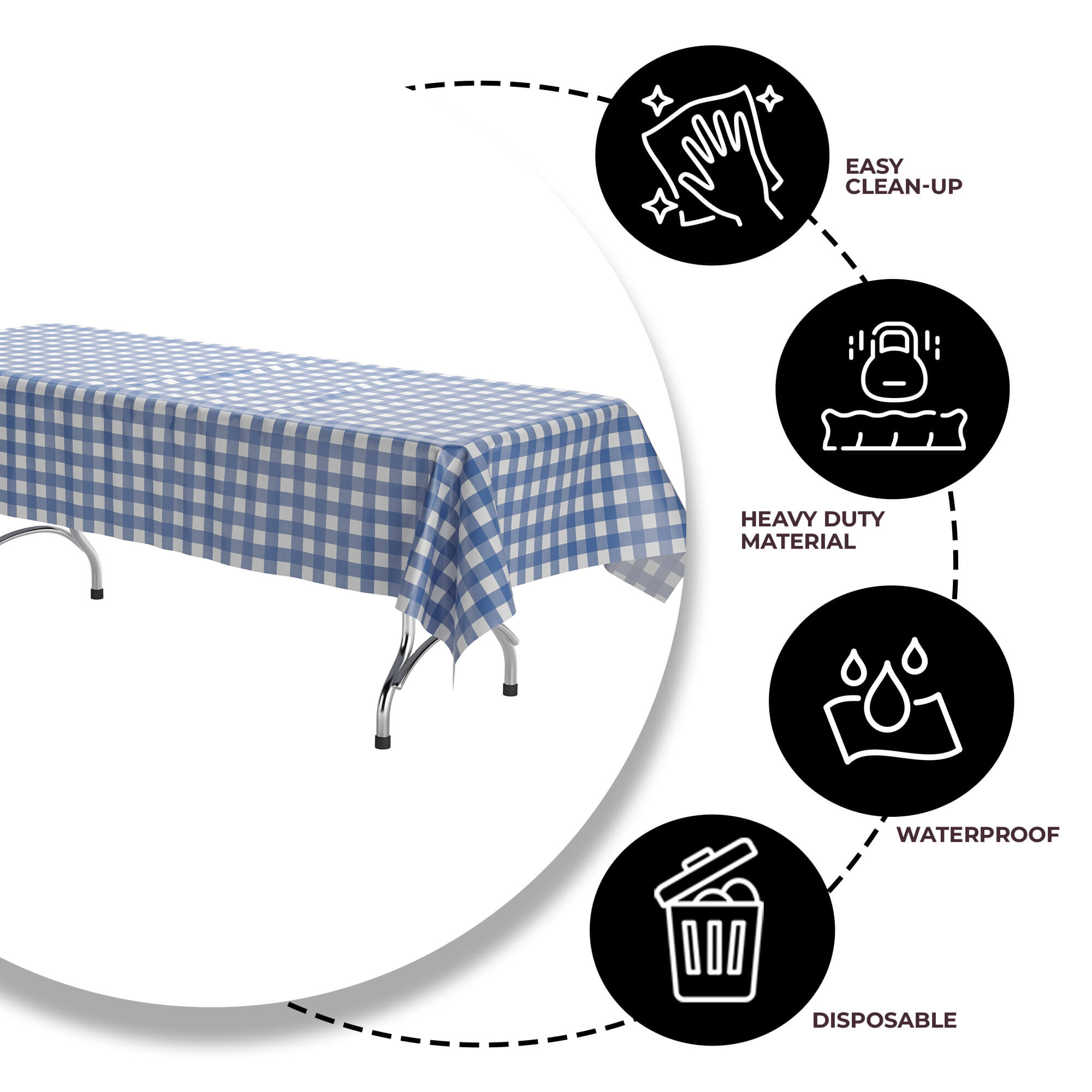 Dark Blue gingham plastic Table Cover