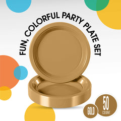 10 In. Gold Plastic Plates | 50 Count