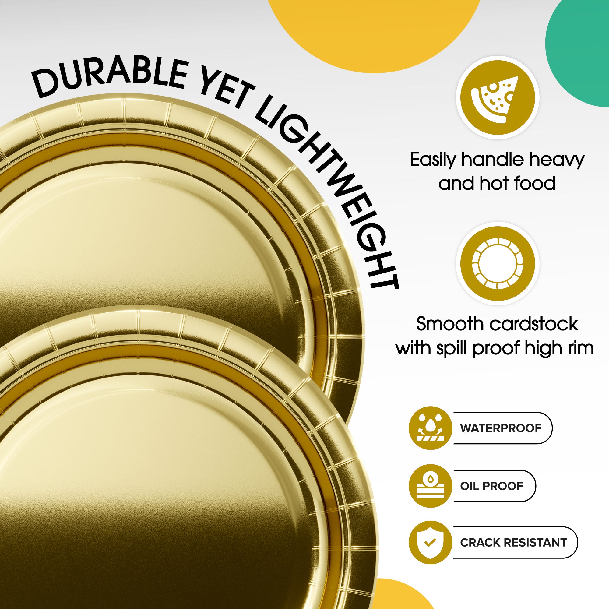7 in. Reflective Gold Paper Plates | 50 Ct.