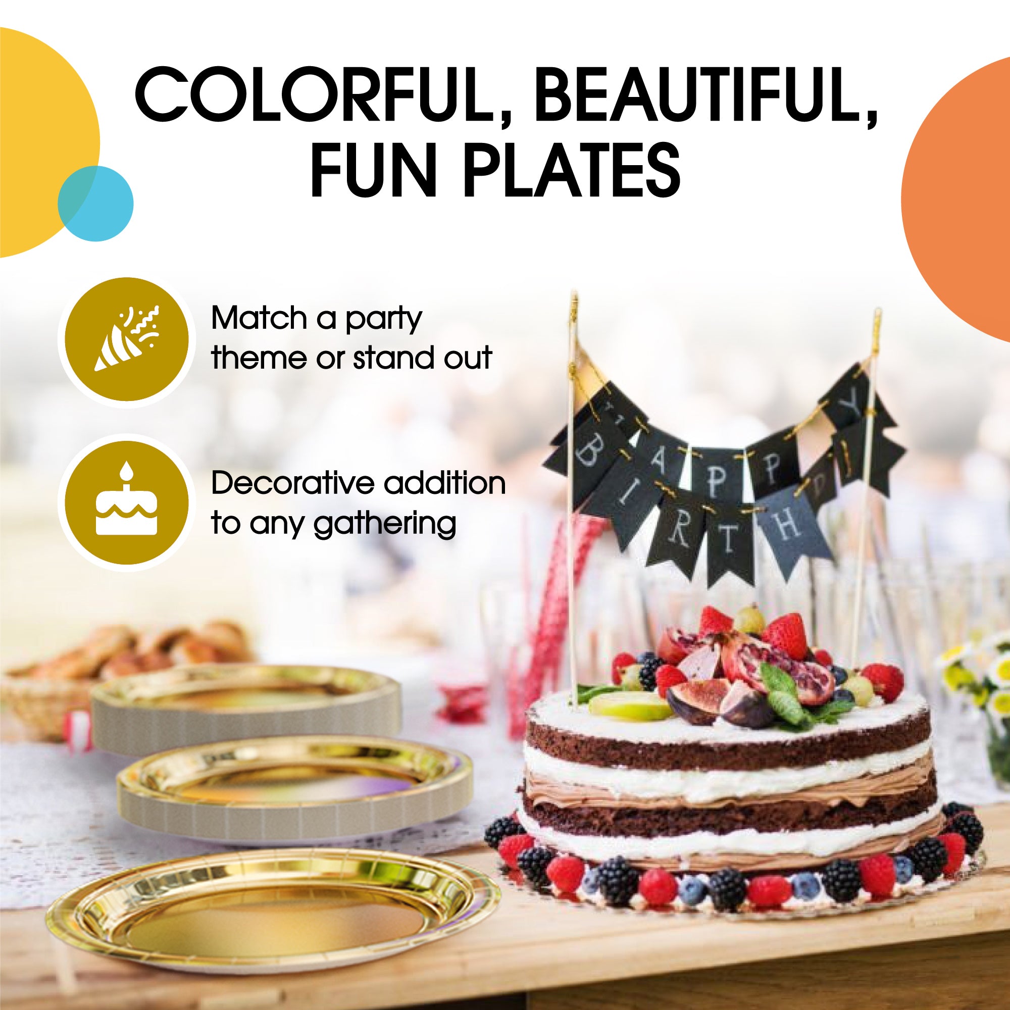 9 In. Reflective Gold Paper Plates - 20 Ct.