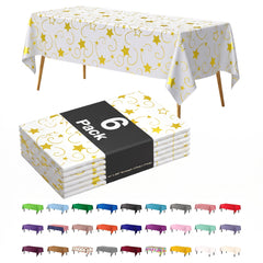 Gold Star Printed Plastic Table Covers | 6 Pack | 54 in. x 108 in.