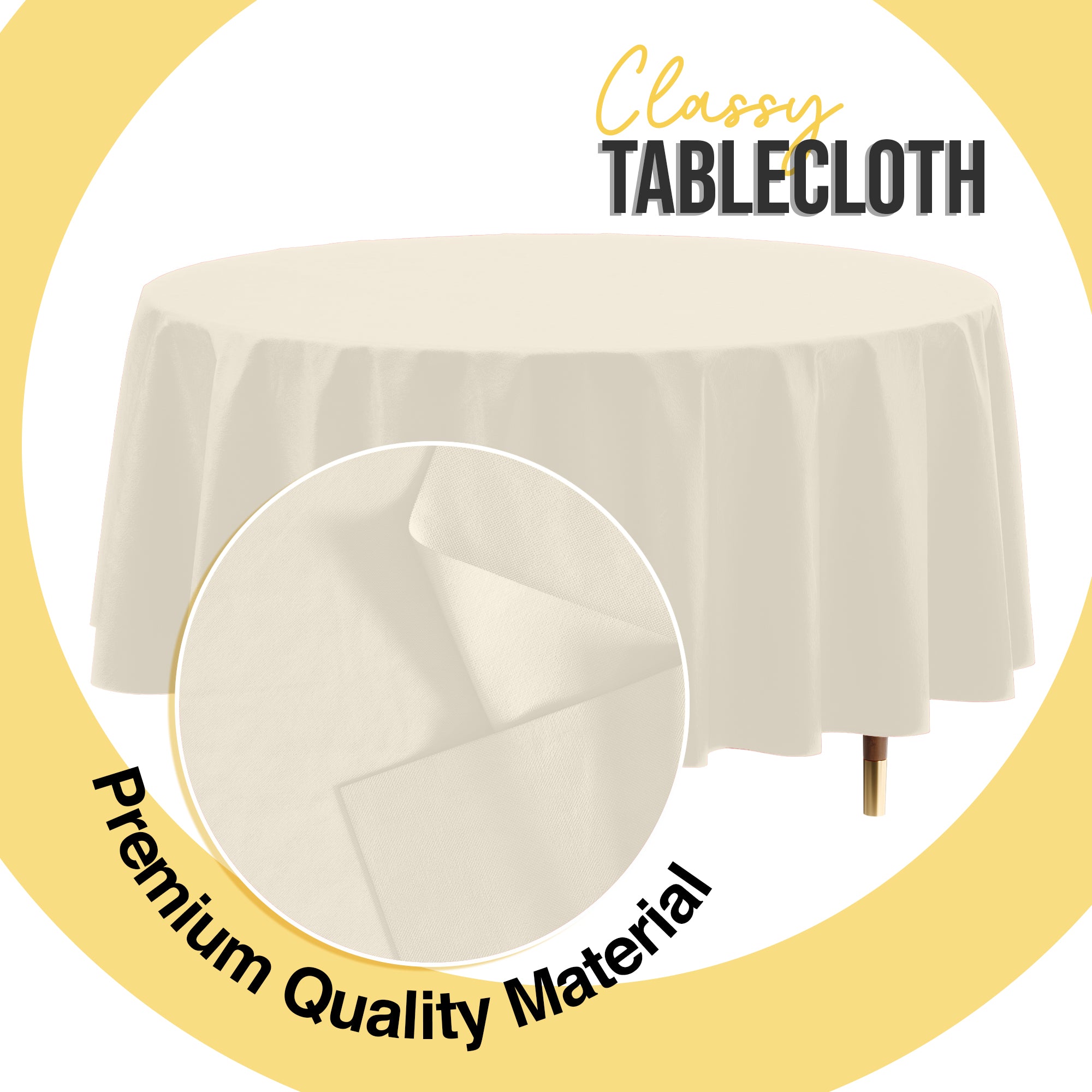 Premium Round Ivory Plastic Table Covers | 12 Pack | 84 in.