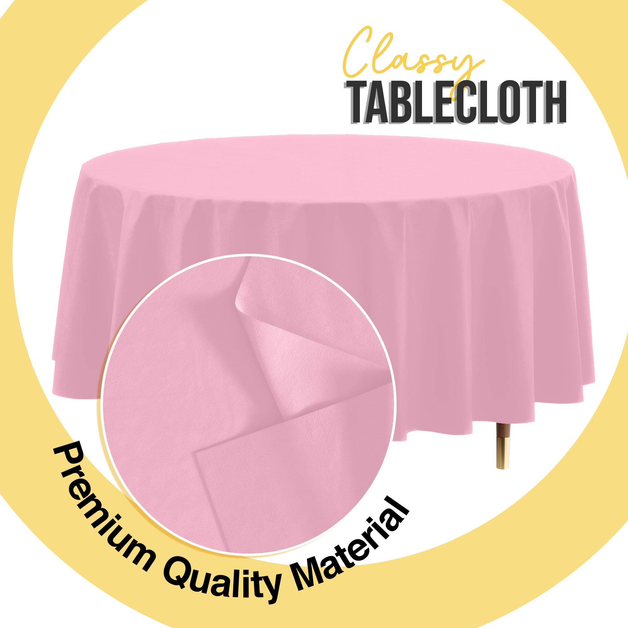 Premium Round Pink Plastic Table Cover | 84 in. | Case of 96