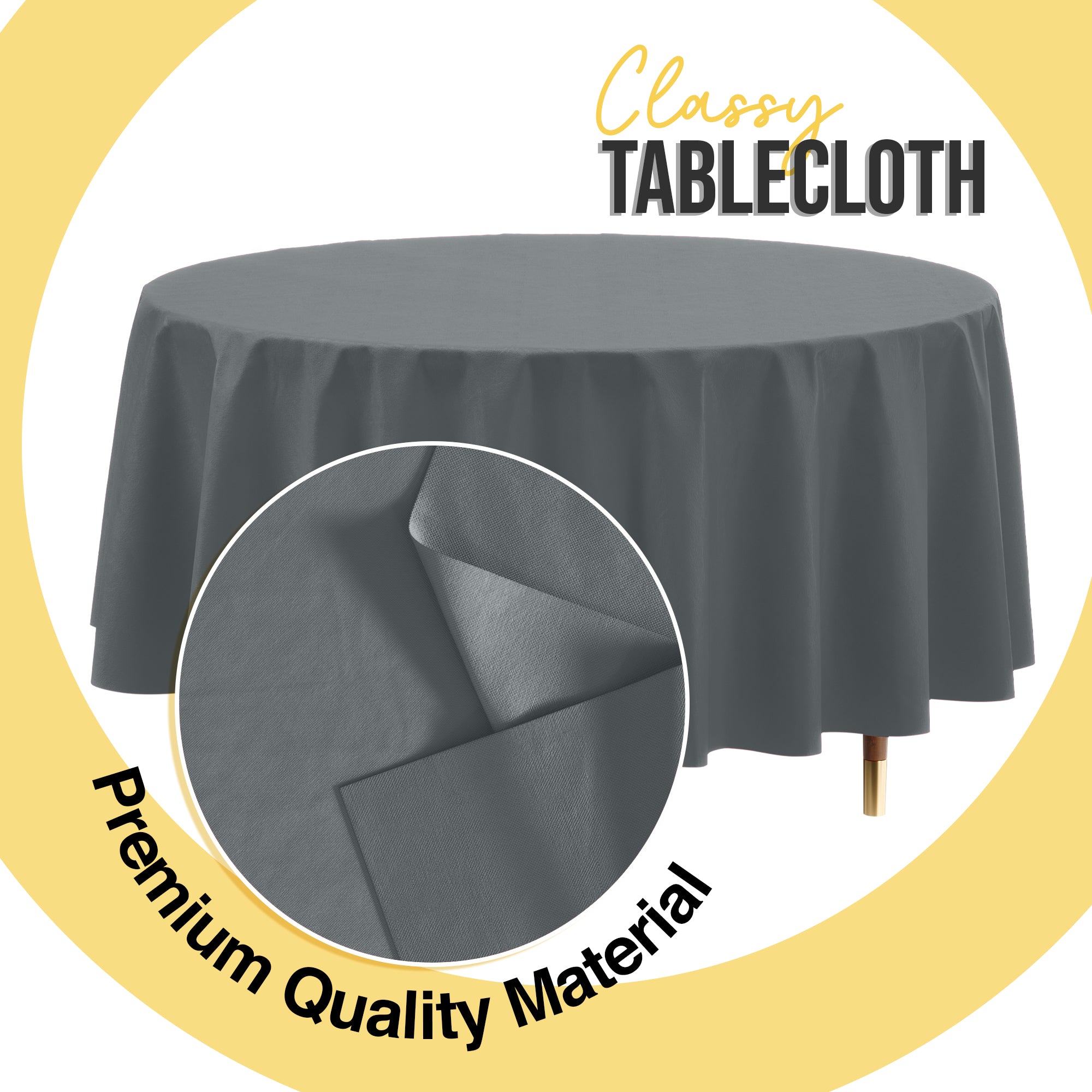 Premium Round Silver Plastic Table Covers | 6 Pack | 84 in.