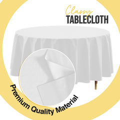 Premium Round White Plastic Table Covers | 6 Pack | 84 in.