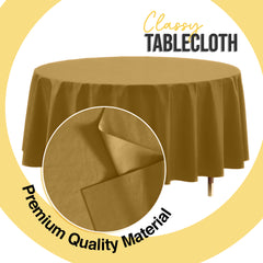 Premium Round Gold Plastic Table Cover | 84 in. | Case of 96