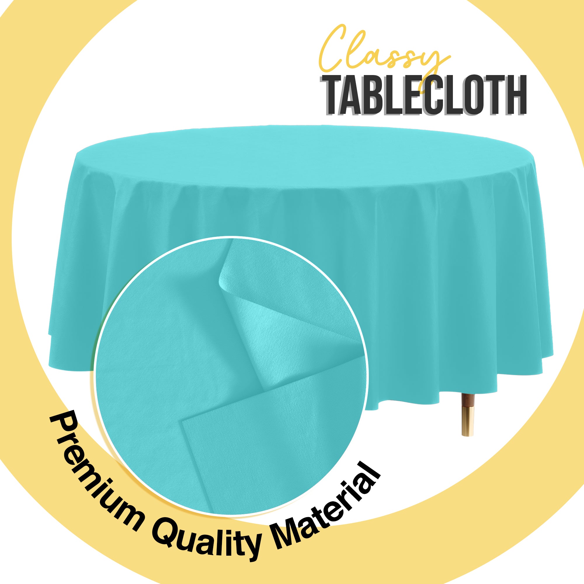 Premium Round Aqua Blue Plastic Table Covers | 6 Pack | 84 in.