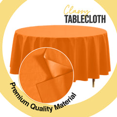 Premium Round Orange Plastic Table Cover | 84 in.