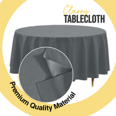 Premium Round Silver Plastic Table Covers | 12 Pack | 84 in.