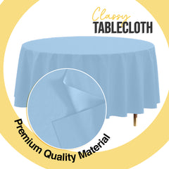 Premium Round Light Blue Plastic Table Cover | 84 in.