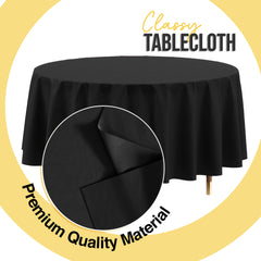 Premium Round Black Plastic Table Covers | 6 Pack | 84 in.