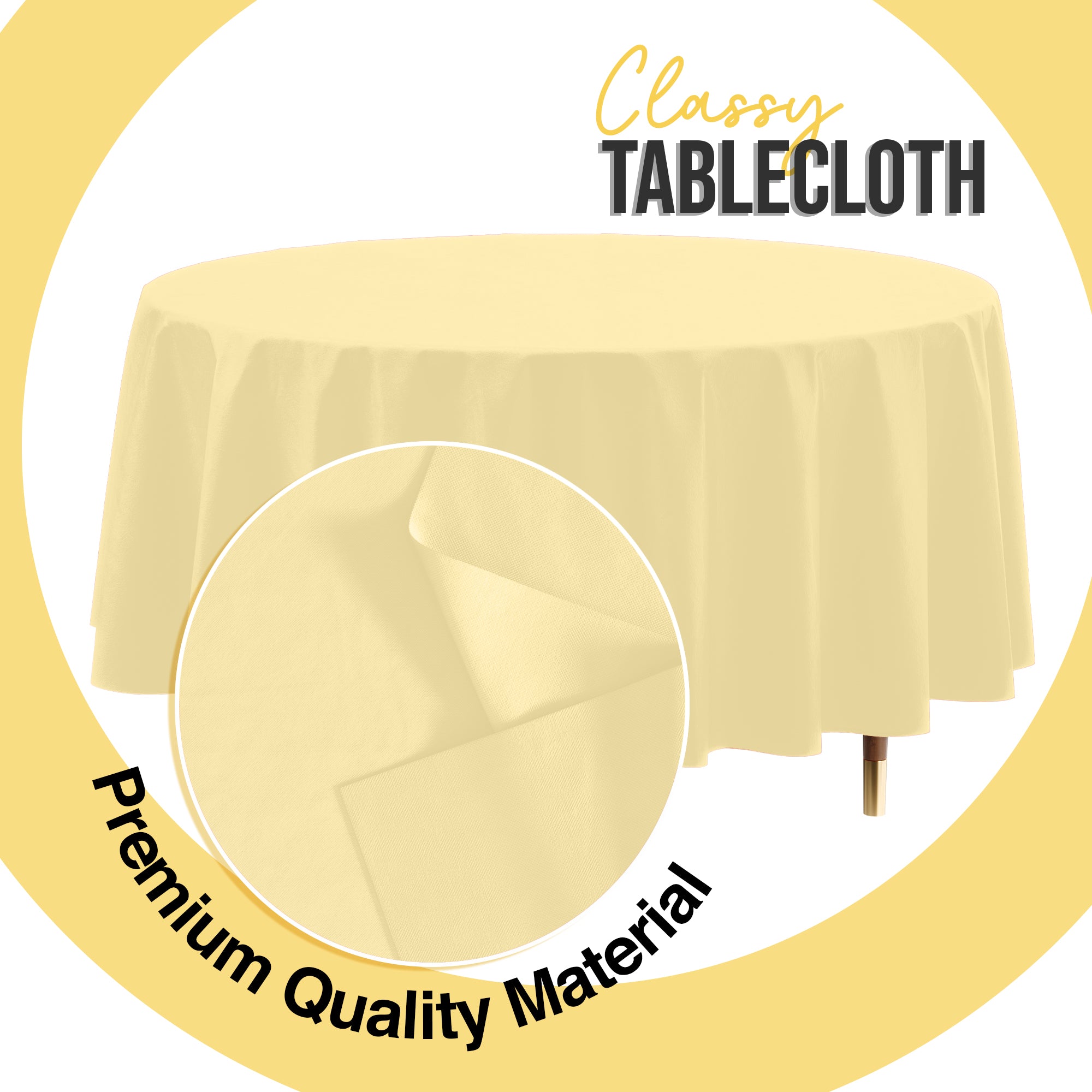 Premium Round Light Yellow Plastic Table Cover | 84 in.