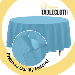 Premium Round Sky Blue Plastic Table Cover | 84 in.