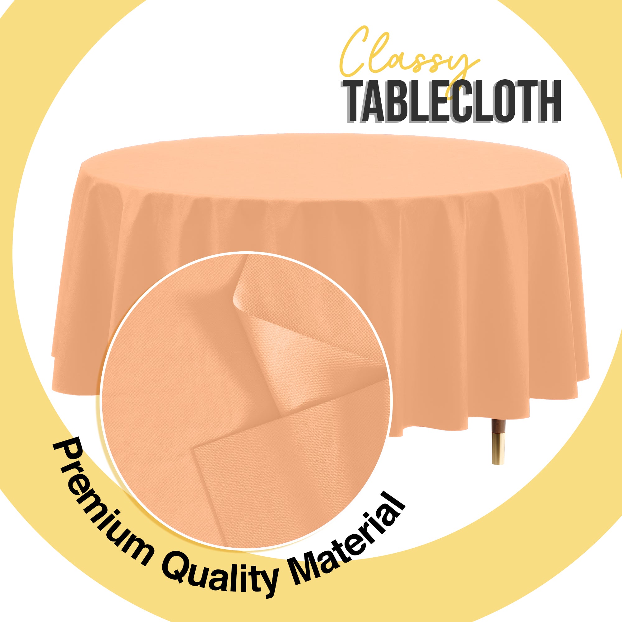 Premium Round Peach Plastic Table Covers | 6 Pack | 84 in.