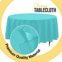 Premium Round Aqua Blue Plastic Table Cover | 84 in.