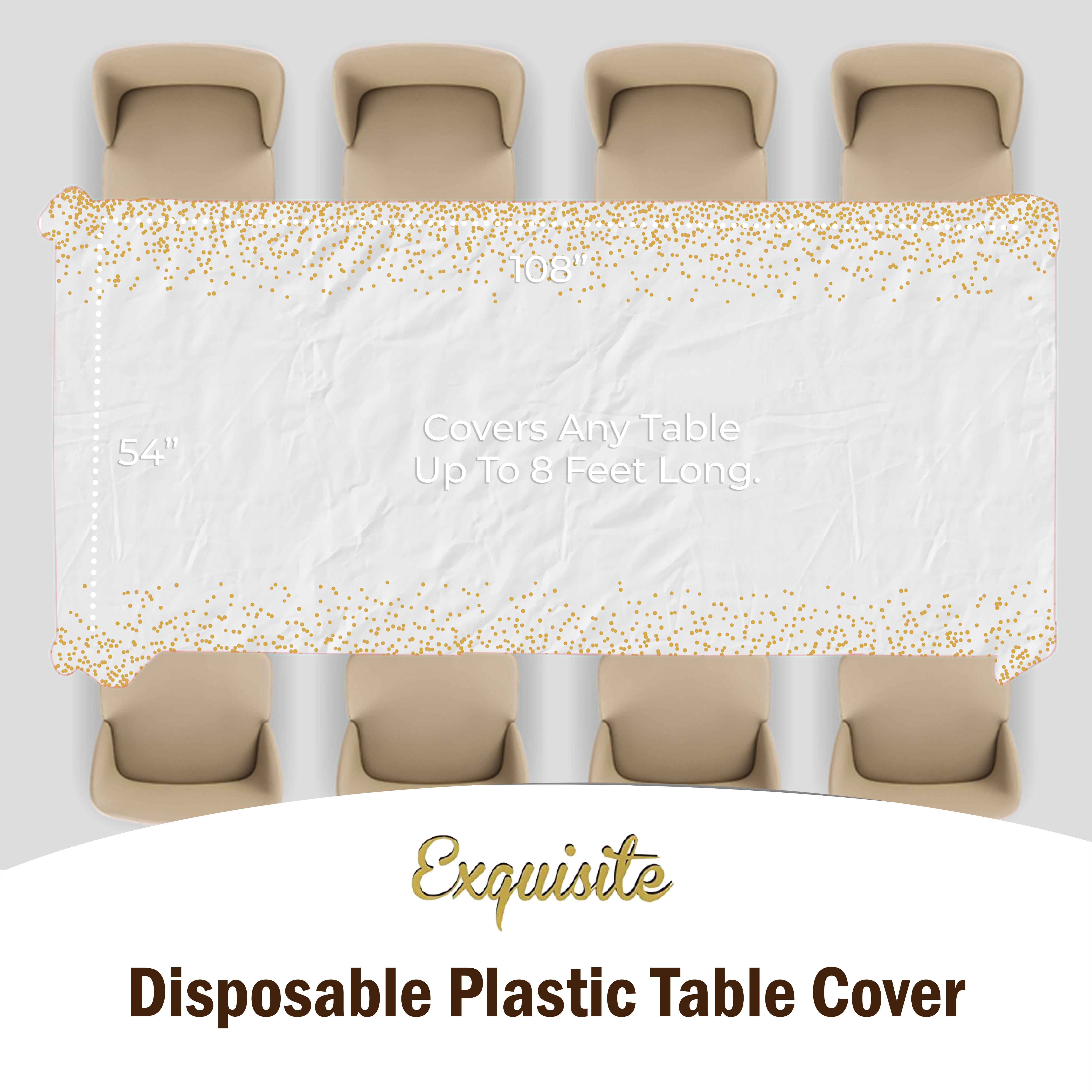 White & Gold Celebrate Printed Plastic Table Covers | 12 Count