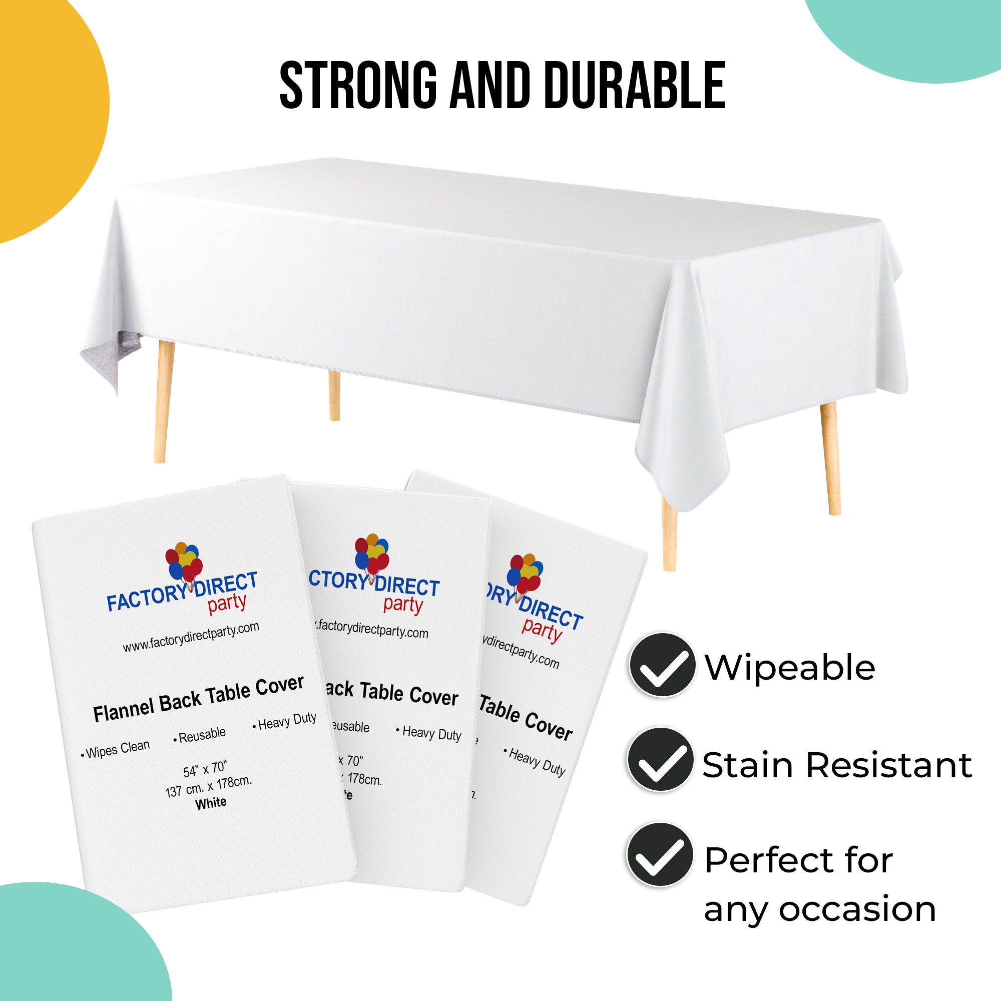 White Flannel Backed Plastic Table Cover 54 in. x 70 in.