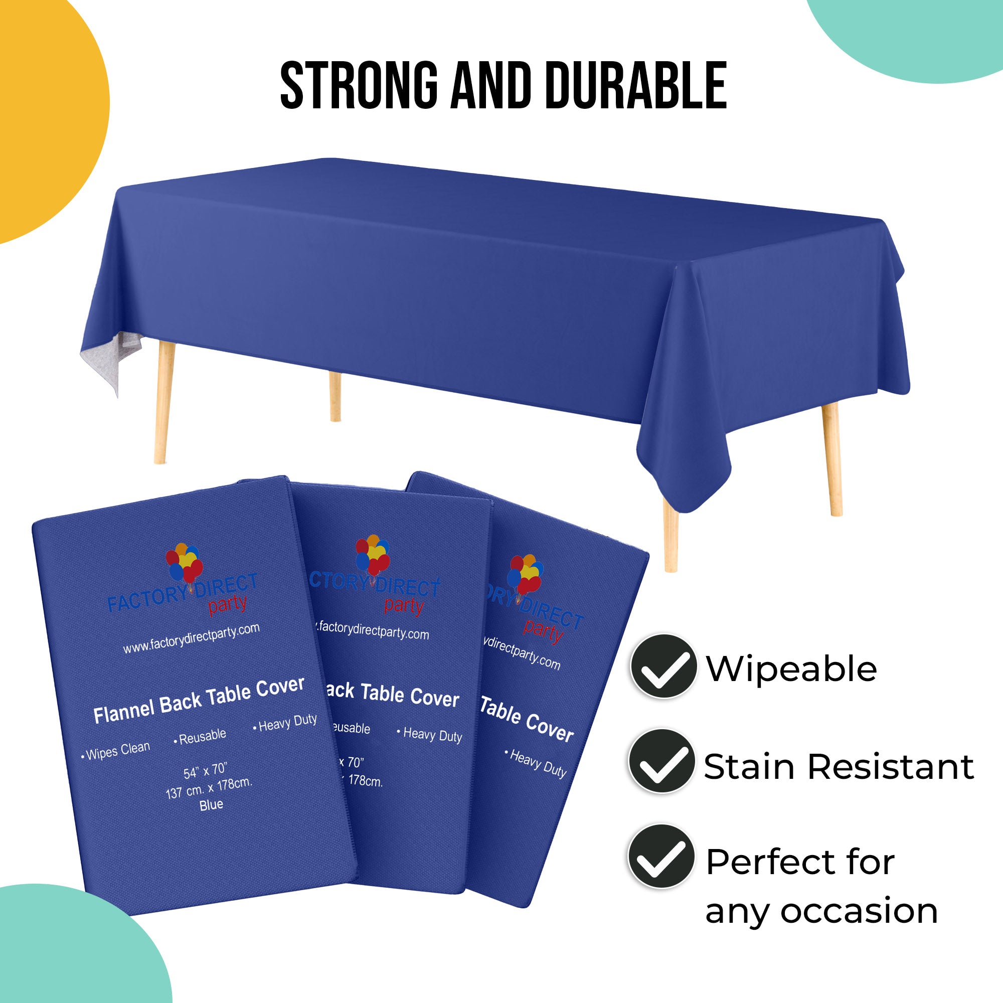 Dark Blue Flannel Backed Plastic Table Cover 54 in. x 70 in.