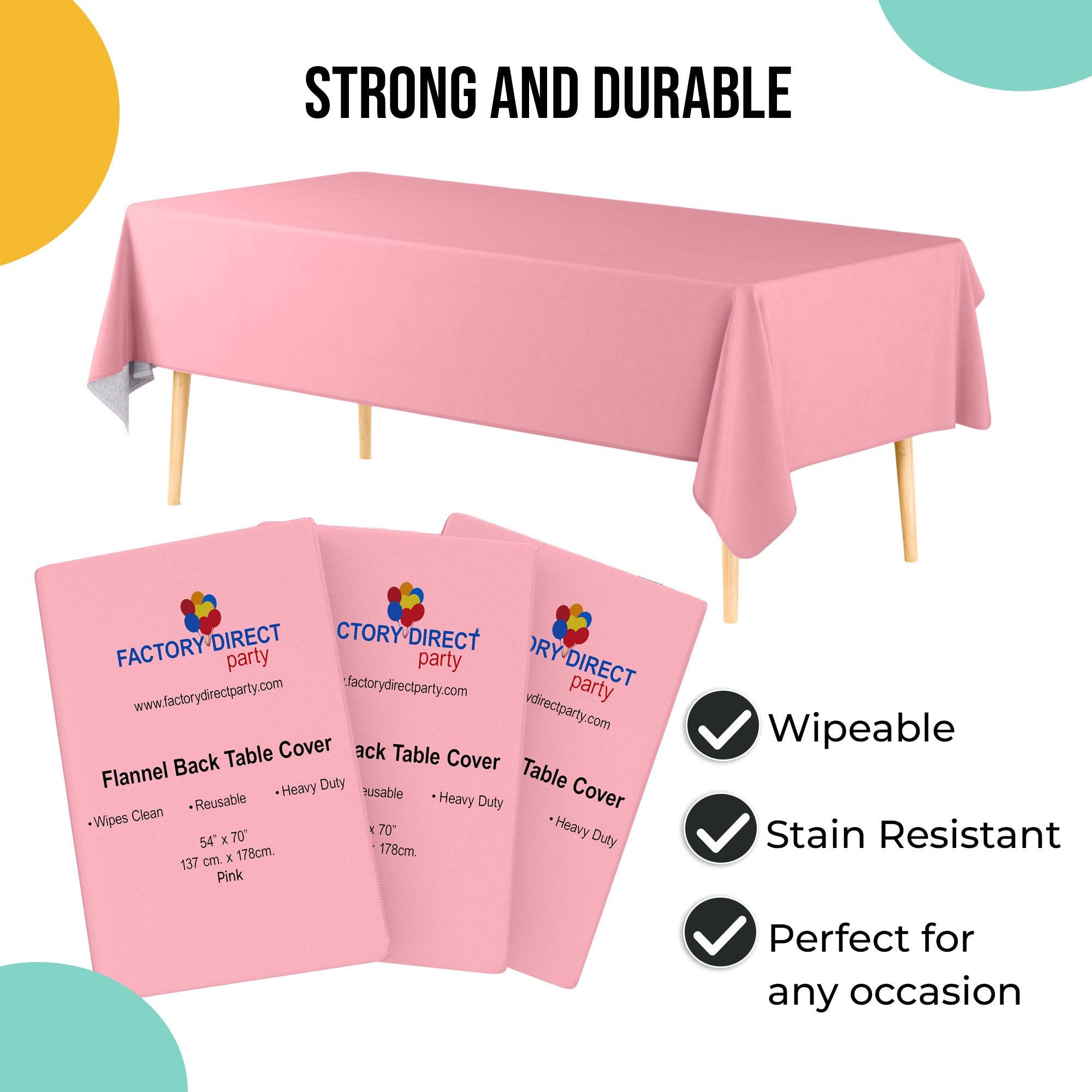 Pink Flannel Backed Plastic Table Cover 54 in. x 70 in.