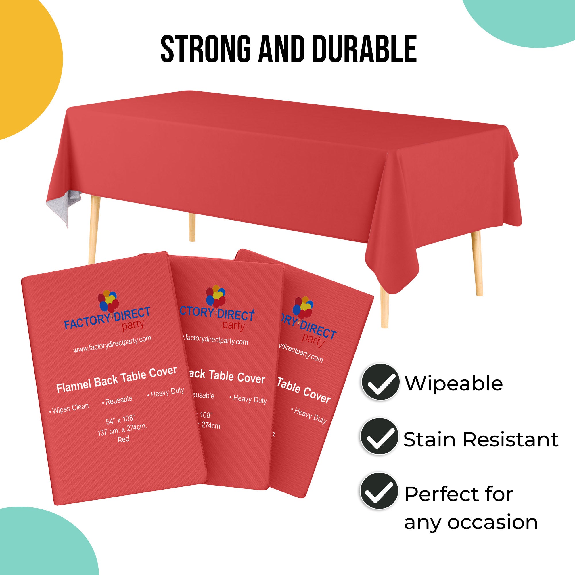 Red Flannel Backed Plastic Table Cover  | 54 in. x 108 in.