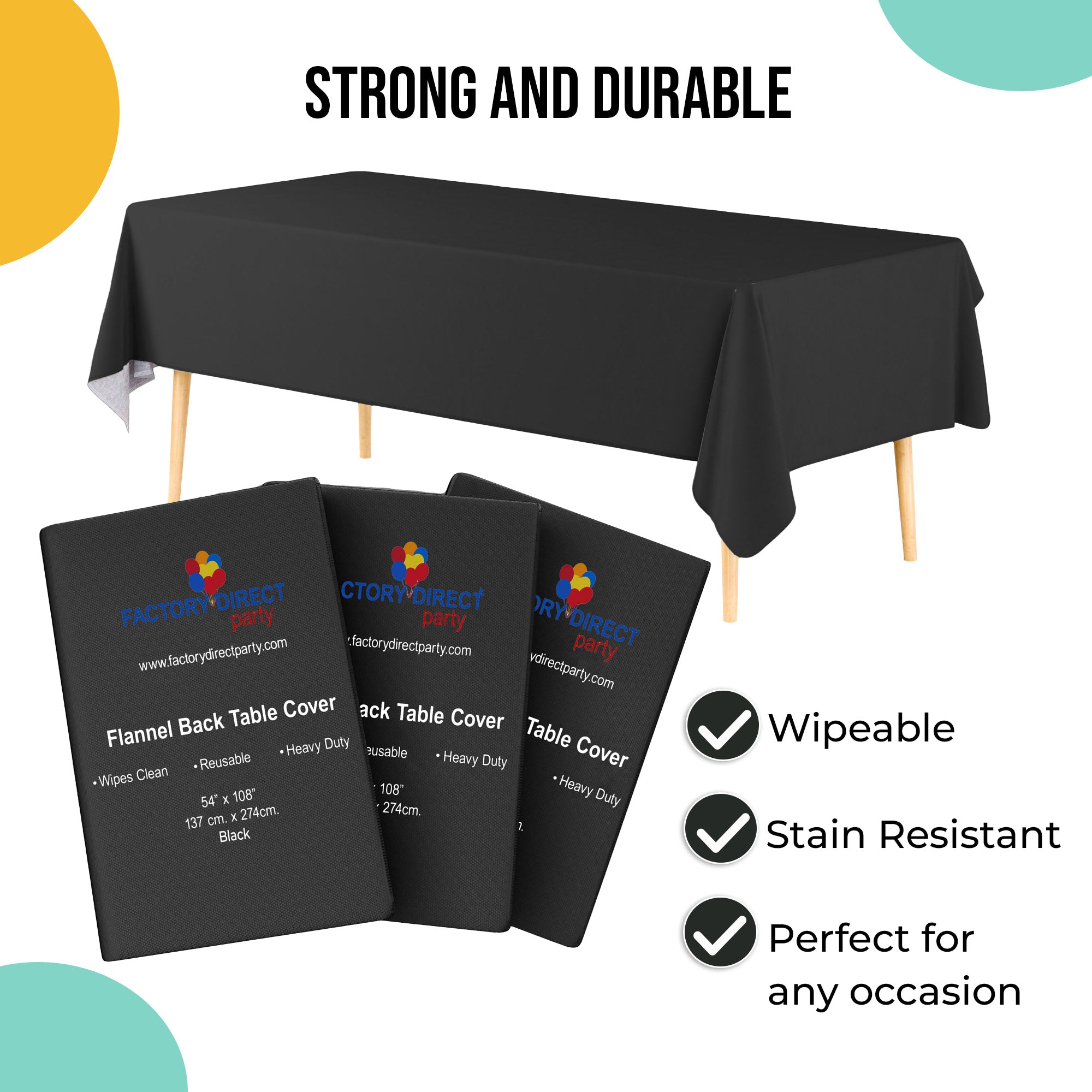Black Flannel Backed Plastic Table Cover 54 in. x 108 in.