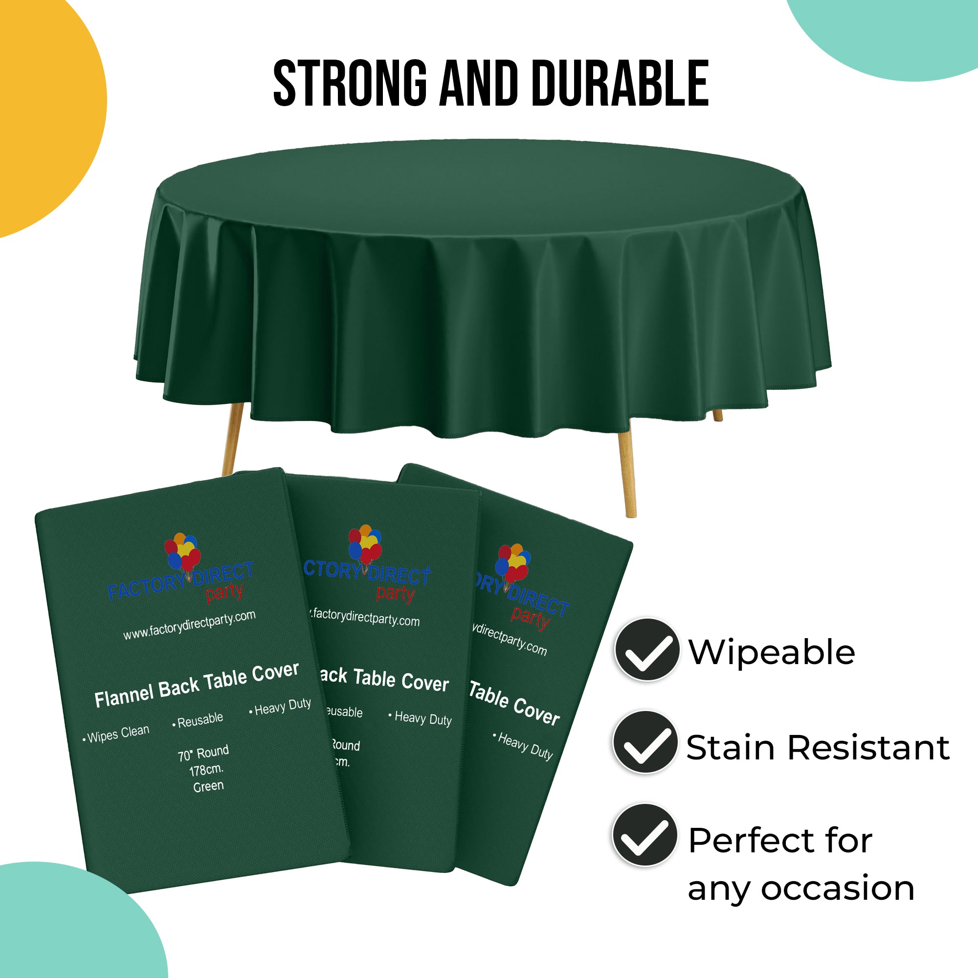Dark Green Flannel Backed Plastic Table Cover 70 in. Round