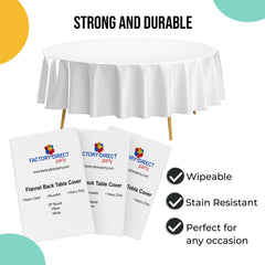 White Flannel Backed Plastic Table Cover 70 in. Round | Case of 36