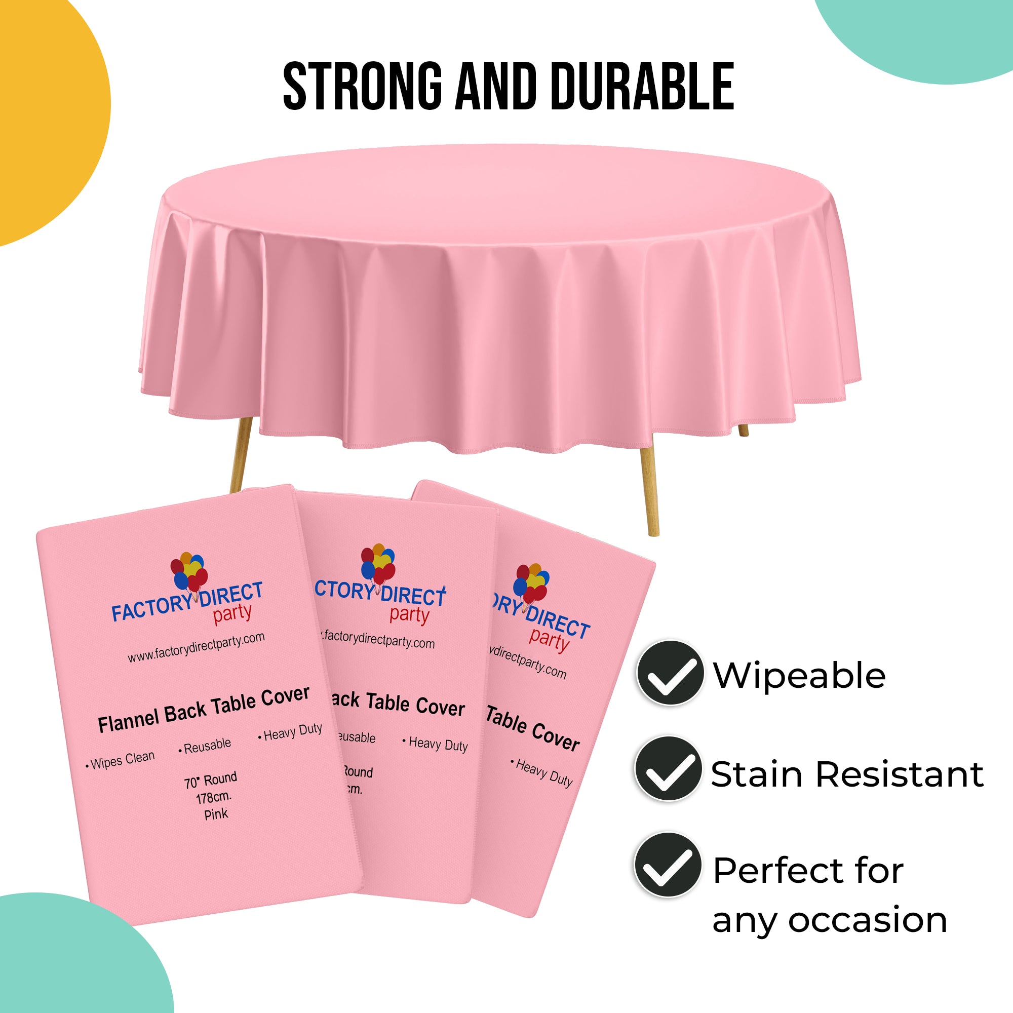 Pink Flannel Backed Plastic Table Cover 70 in. Round