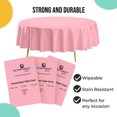 Pink Flannel Backed Plastic Table Cover 70 in. Round
