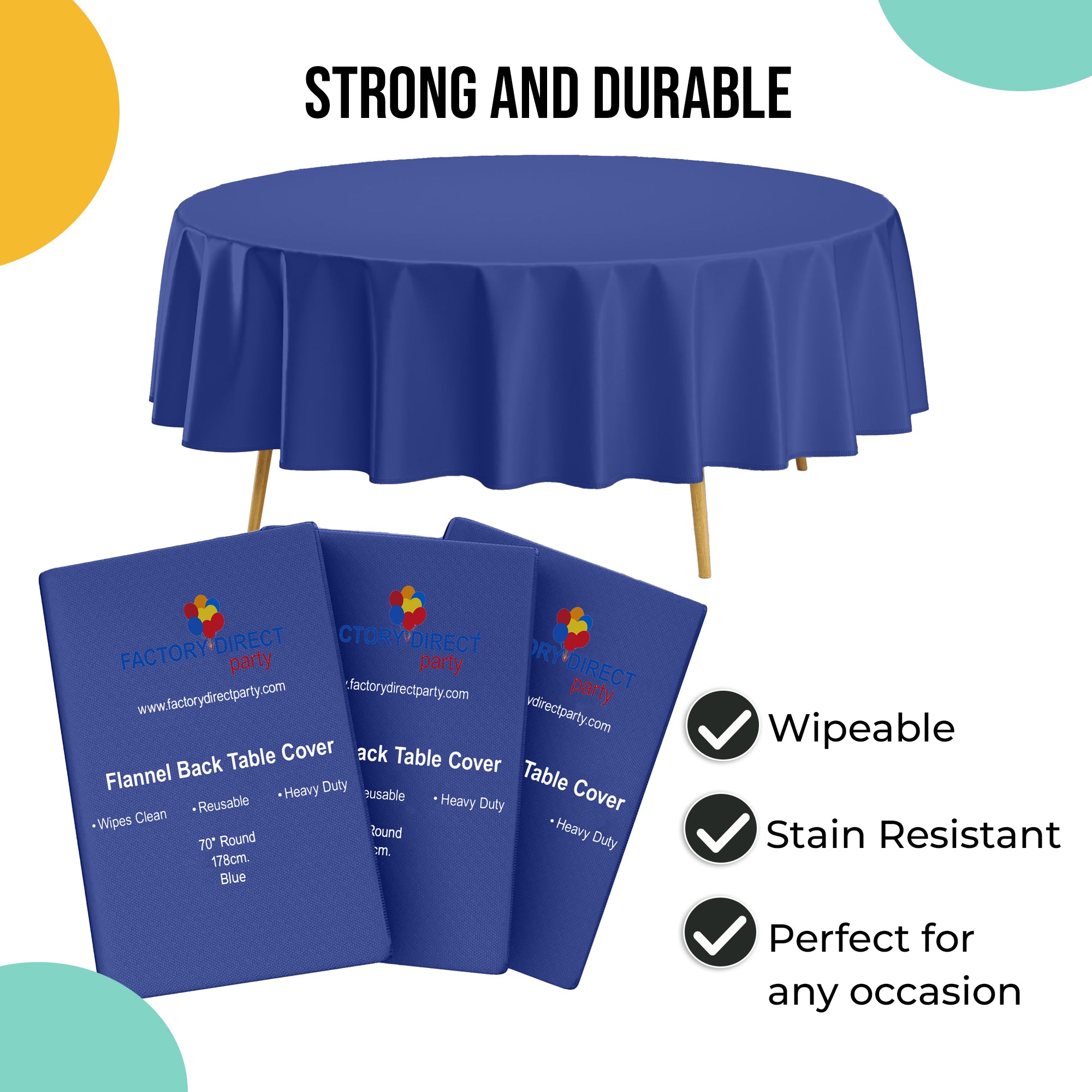 Dark Blue Flannel Backed Plastic Table Cover 70 in. Round