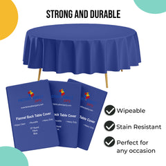 Dark Blue Flannel Backed Plastic Table Cover 70 in. Round