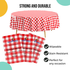 Red Gingham Flannel Backed Plastic Table Cover 70 in. Round