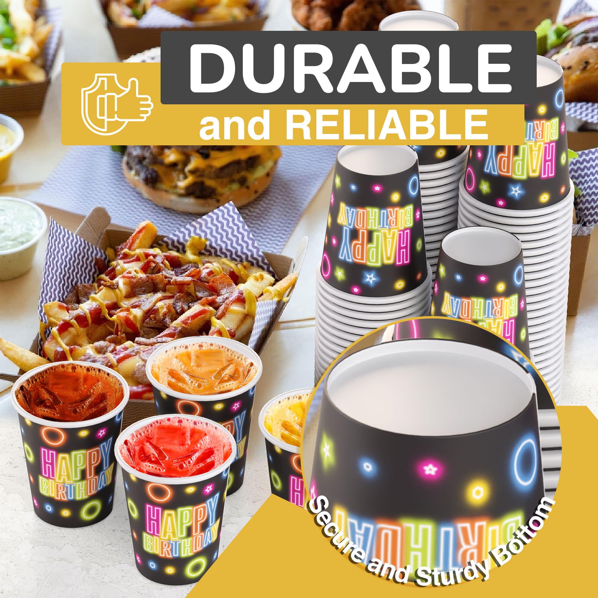 9 oz. Neon Birthday Print Paper Cups - 50 Ct.