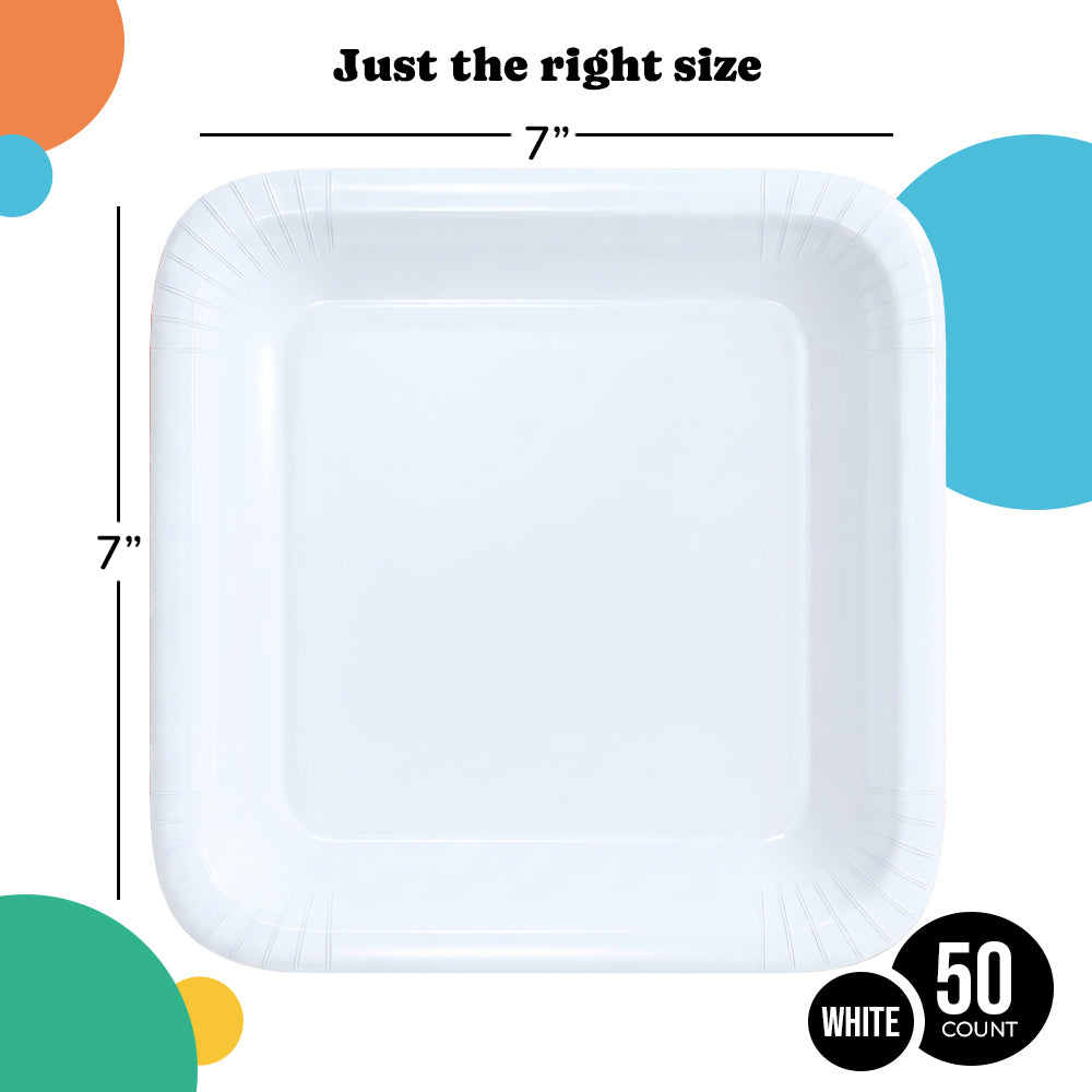 7 In. White Square Paper Plates - 50 Ct.
