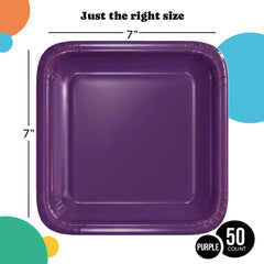 7 In. Purple Square Paper Plates - 50 Ct.