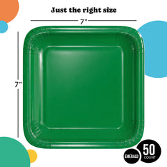 7 In. Emerald Green Square Paper Plates - 50 Ct.