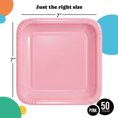 7 In. Pink Square Paper Plates - 50 Ct.