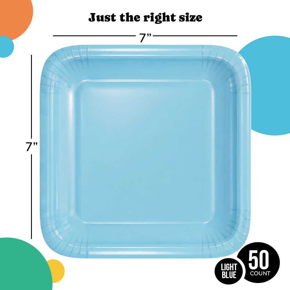 7 In. Light Blue Square Paper Plates - 50 Ct.