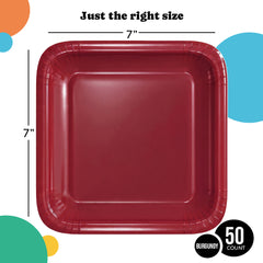 7 In. Burgundy Square Paper Plates - 50 Ct.