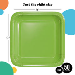 9 In. Lime Square Paper Plates - 50 Ct.