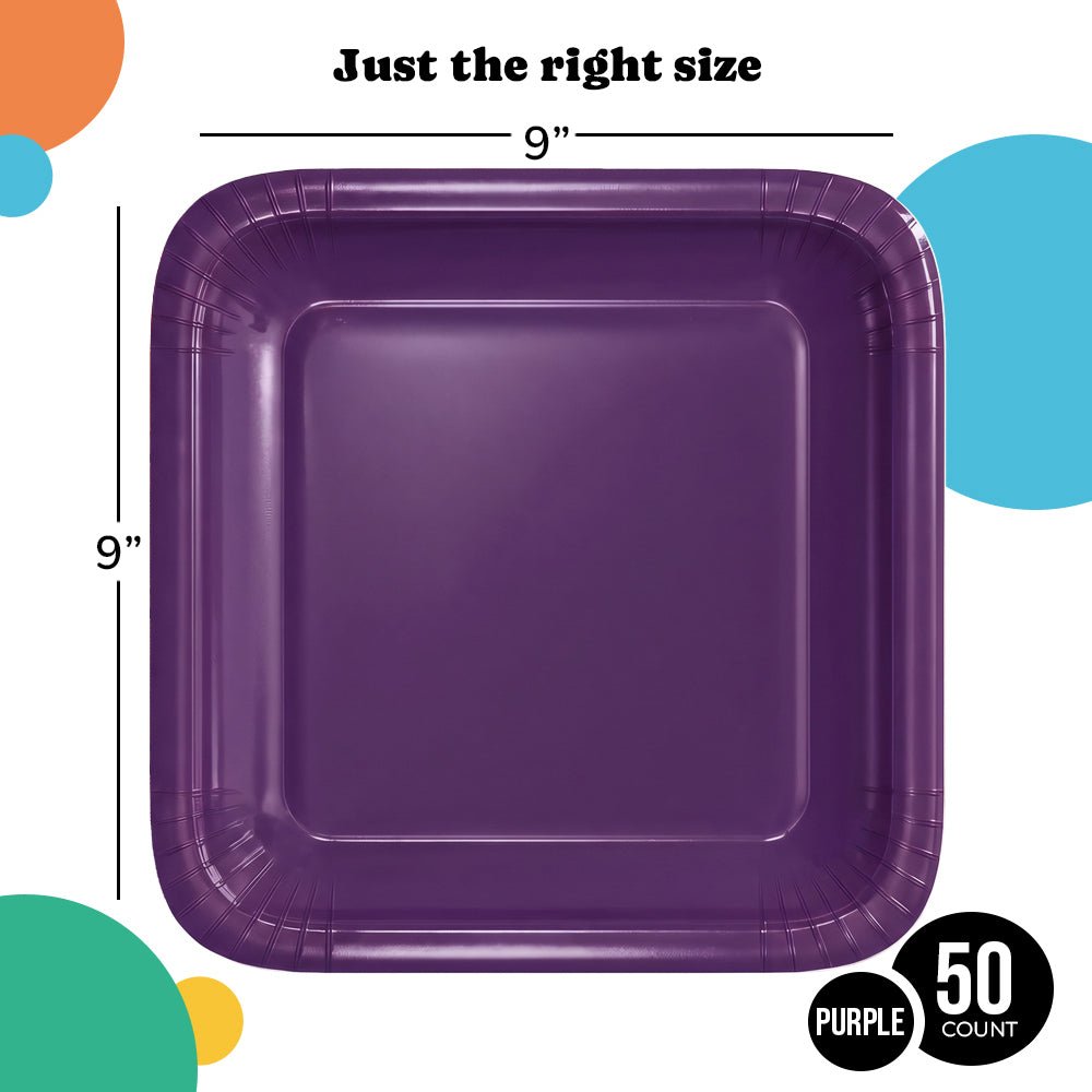 9 In. Purple Square Paper Plates - 50 Ct.