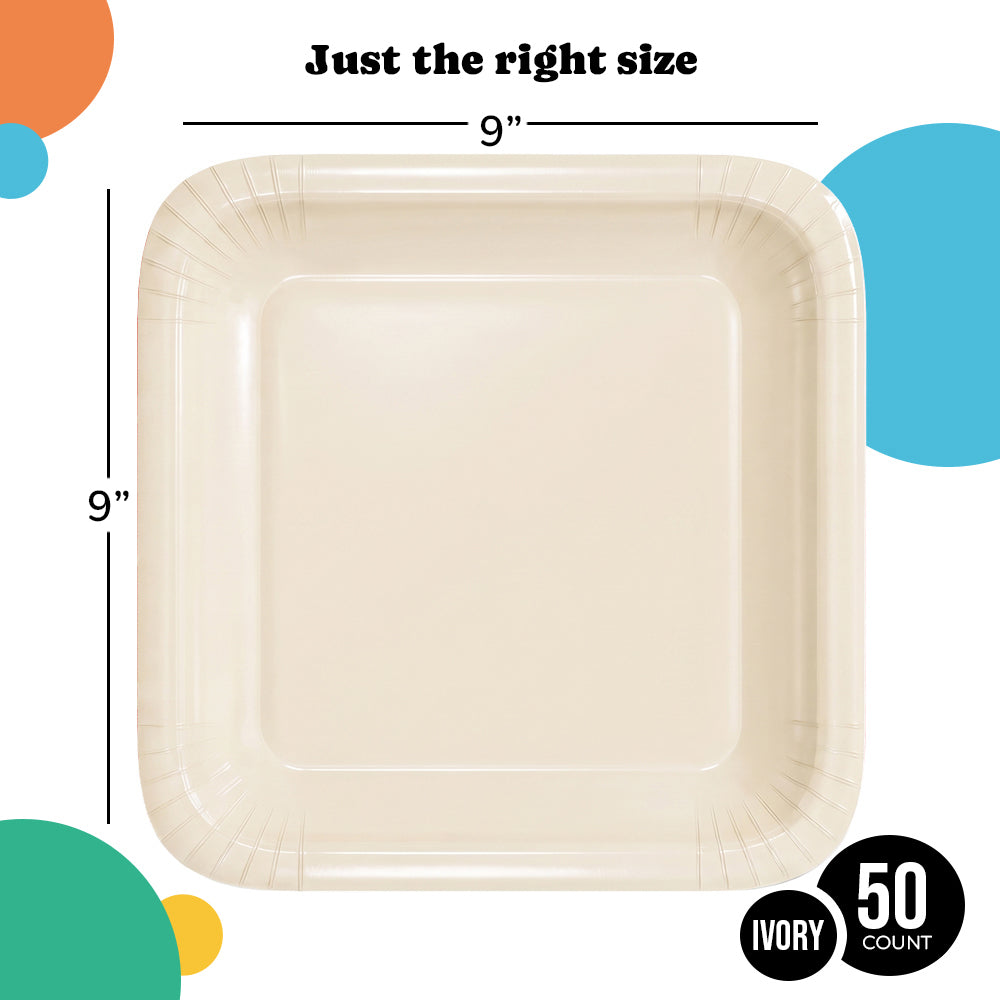 9 In. Ivory Square Paper Plates - 50 Ct.